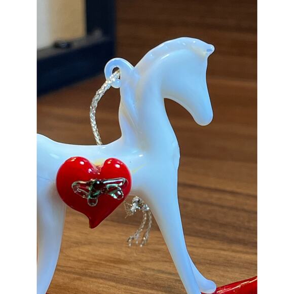 Vintage Blown Glass Rocking Horse Ornament Red Rockers Heart Detail Christmas - Picture 7 of 8